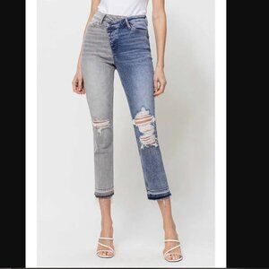 Vervet Asymmetrical Waist Two Toned Distressed Crop Jeans Size 25
